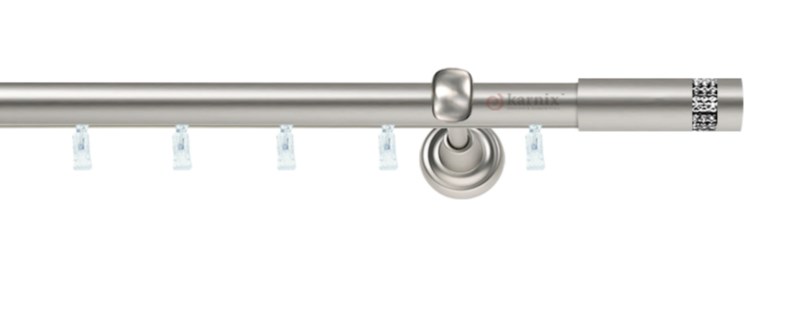 Jednořadá kovová garnýž ASPEN OSTELLO CRYSTAL s tyčí 19mm. Chromovaná, s posuvným uchycením.