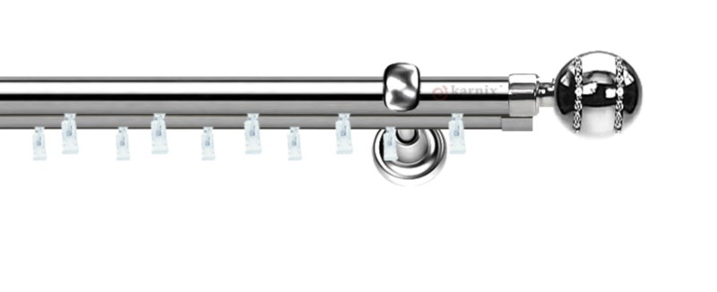 Dvojitá garnýž ASPEN PICO CRYSTAL v nerezovém provedení, průměr 19 mm. Stabilní systém pro uchycení na zeď.
