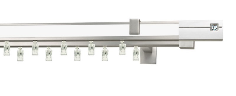 Hranatá garnýž AVENO SICO CRYSTAL v bílé barvě. Dvouřadý profil 31×13 mm. Lze připevnit na stěnu nebo na strop.