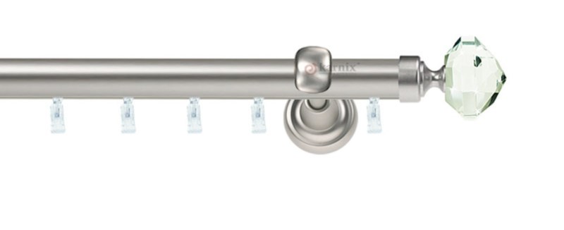Chromovaná garnýž Aspen Blanca Crystal, tyč 25 mm. Umožňuje posouvání záclon po celé délce bez zaseknutí o konzoly.