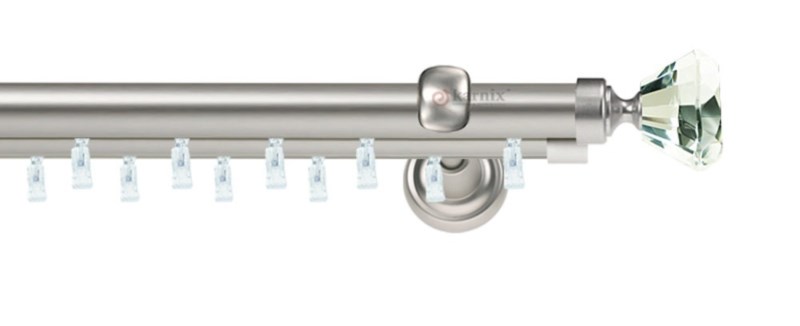 Garnýž ASPEN Clarex Crystal v chromu. Dvojitá tyč 25 a 19 mm umožňuje neomezený pohyb závěsů. Montáž na zeď.