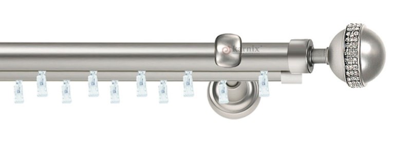 Kovová garnýž ASPEN Globi Crystal, chrom. Dvojitá tyč 25 a 19 mm pro snadnou manipulaci se závěsy. Montáž na zeď.