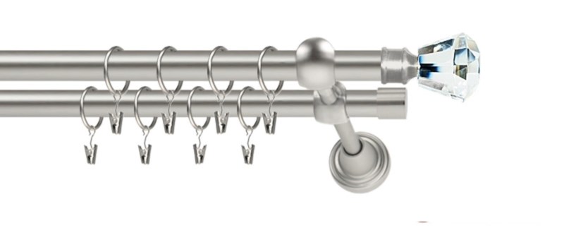 Dvouřadá garnýž ROMA Clarex Crystal, chromová povrchová úprava, průměr 19 mm. Součástí jsou kroužky s žabkami.