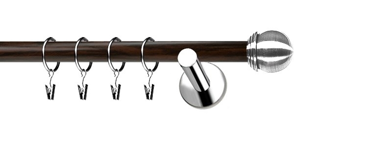 Garnýž Extra Knoflík s tyčí 19 mm v dekoru wenge. Nerezové konzole a koncovky. Balení obsahuje materiál pro montáž na zeď.