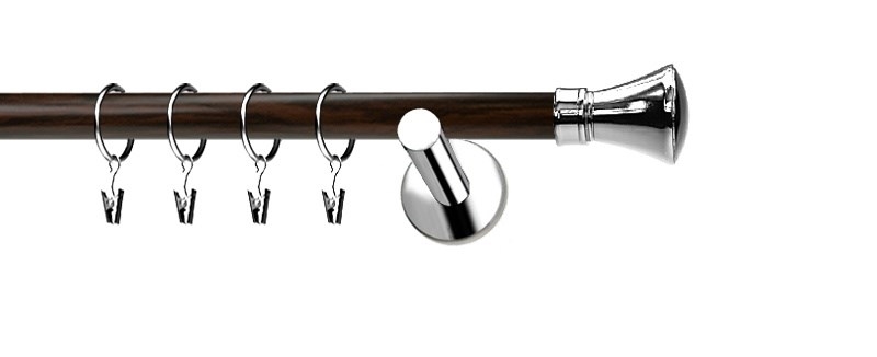 Garnýž Extra Liberty v nerezovém provedení s tyčí v dekoru wenge. Průměr 19 mm, určeno pro montáž na zeď.