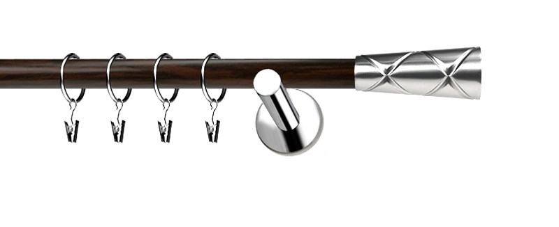 Kovová garnýž Extra Pino, tyč 19 mm. Nerezové provedení v dekoru wenge. Odolný galvanizovaný povrch, montáž na zeď.