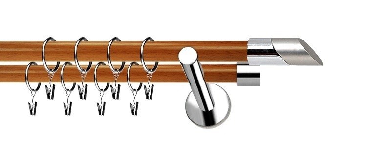 Dvouřadý set Extra Falko, tyče 19 a 19 mm. Nerezová úprava s třešňovými prvky. Včetně příslušenství pro montáž na zeď.