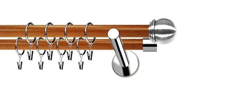 Kovová garnýž Extra Knoflík v dvouřadém provedení, průměr 19 mm. Kombinace nerez a třešeň. Součástí je montážní materiál.