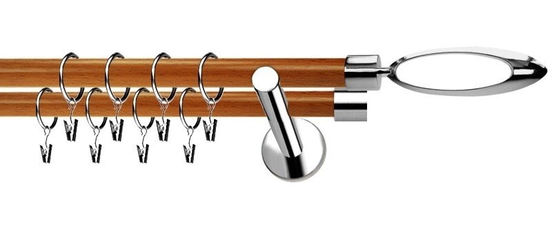 Dvouřadý model Extra Mirella, tyče 19 mm. Nerezové provedení s třešňovými detaily. Montážní sada pro uchycení do zdi.