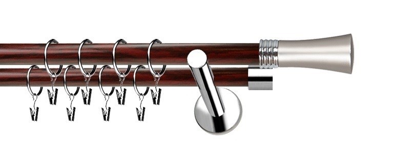 Garnýž Extra Fiona, dvouřadý kovový model 19 a 19 mm. Nerezová úprava s mahagonem. Montáž na zeď pomocí přiložených vrutů.