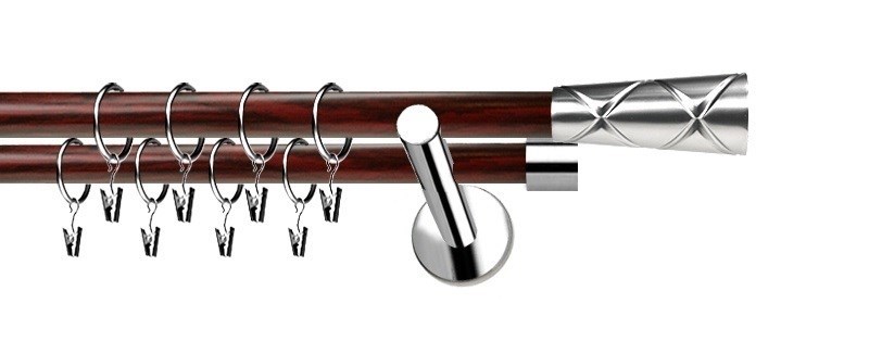 Dvouřadý model Extra Pino o průměru 19 a 19 mm. Moderní vzhled v nerezovém provedení s mahagonem. Dodáváno s montážními prvky.