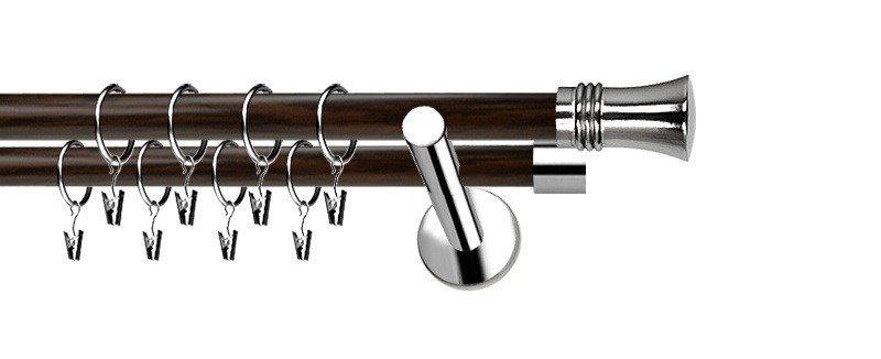 Kovová garnýž Extra Capri, dvouřadý set 19 a 19 mm. Povrchová úprava nerez a wenge. Balení obsahuje montážní materiál.
