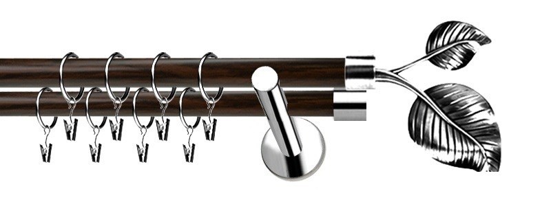 Kovová garnýž Extra List, dvouřadé provedení s průměrem tyčí 19 mm. Povrch nerez a wenge. Balení obsahuje kotvící materiál.