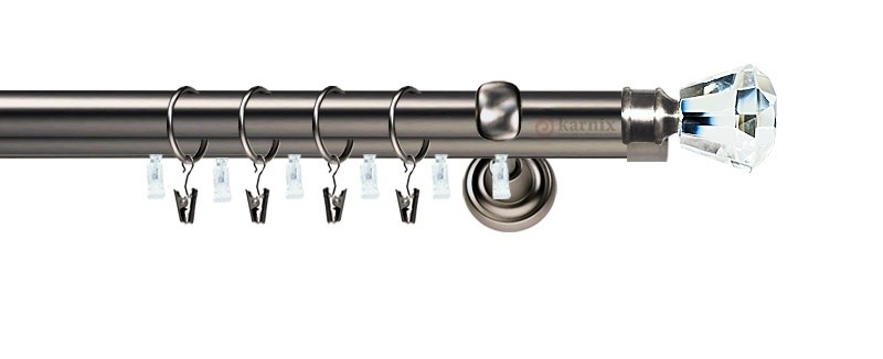 Dvouřadá garnýž Clarex Crystal Plus s antracitovou úpravou. Tyče 19 mm, jedna s drážkou pro hladký posuv. Montáž na zeď.
