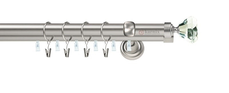 Garnýž Clarex Crystal Plus v chromu. Tyče 25 a 19 mm, zadní s drážkou pro plynulý pohyb záclon. Montáž na zeď.