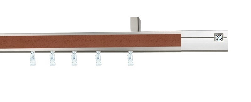 Stropní garnýž AVENO Aveno Crystal v dekoru třešeň, profil 31×13 mm. Jednořadé hliníkové provedení s drážkou.