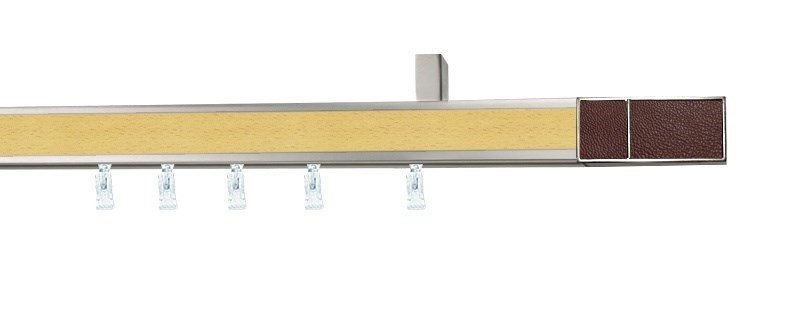 Hnědá garnýž Aveno Croco s dekorem buku, profil 31x13 mm. Jednořadý hliníkový systém pro montáž na stěnu nebo do stropu.