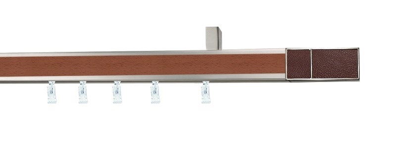 Kovová garnýž Aveno Croco, profil 31×13 mm. Hnědé provedení s třešňovým dekorem. Možnost instalace na stěnu nebo strop.