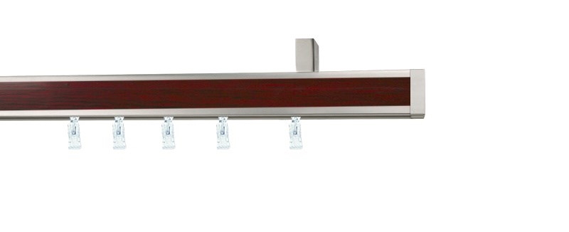 Jednořadá garnýž Aveno Malibu v odstínu mahagon. Hliníkový profil 31×13 mm, možnost montáže na zeď i ke stropu. Odolný povrch.