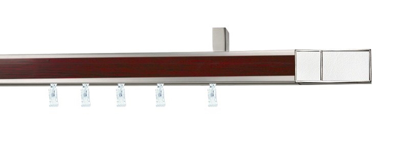 Kovová garnýž Aveno Croco v kombinaci bílá a mahagon. Jednořadý profil 31×13 mm, určeno pro montáž na stěnu nebo strop.