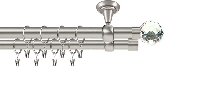 Kovová garnýž Roma Beluna Crystal, dvouřadá, průměr 19/19 mm, chrom. Flexibilní montáž na zeď nebo strop.